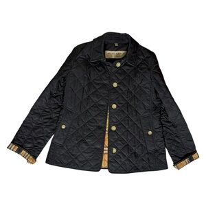Burberry Brit Black Quilted Jacket with Nova Check Lining – Size Large